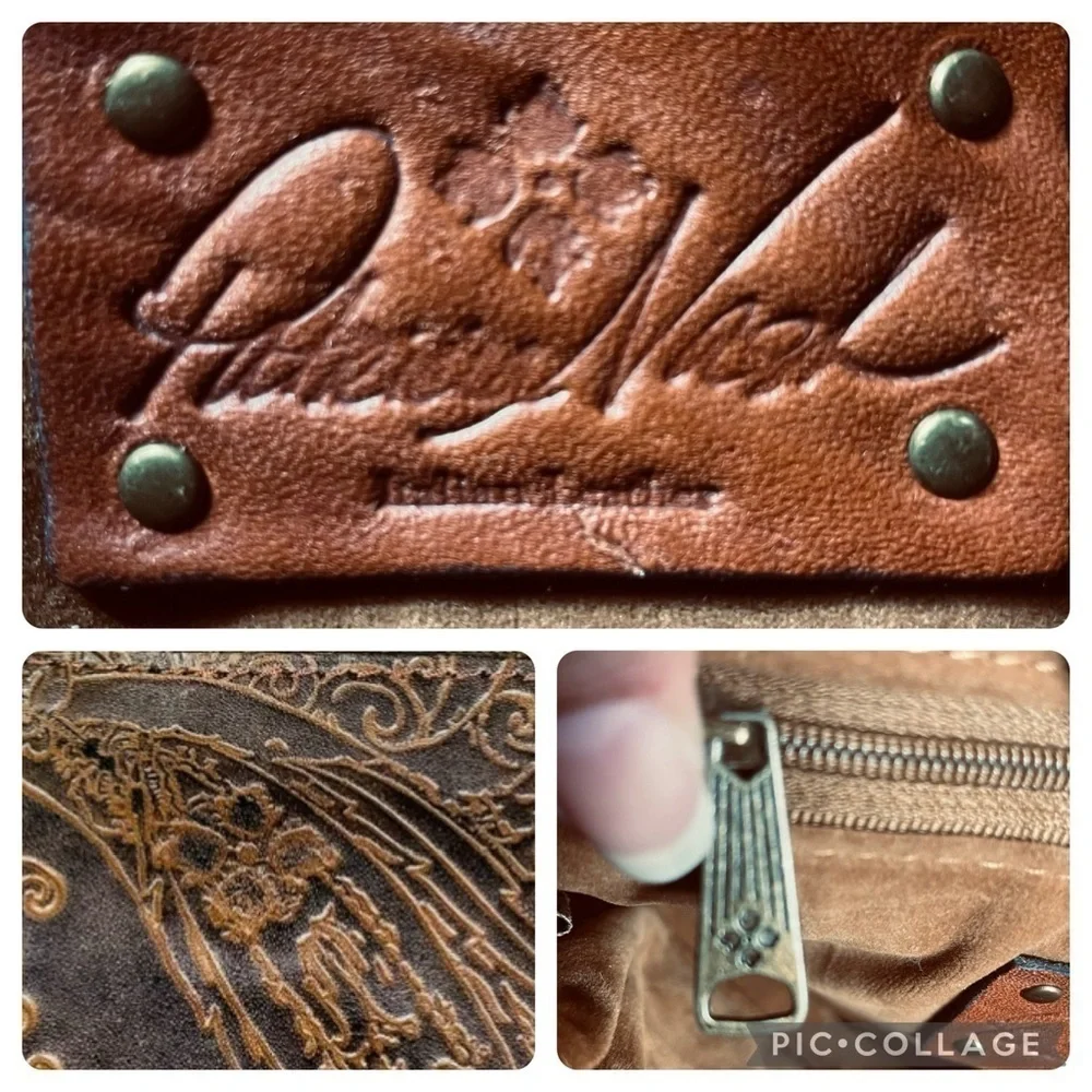 Patricia Nash Dark Brown Tooled 100% Leather Cassini Wristlet - Paisley Design